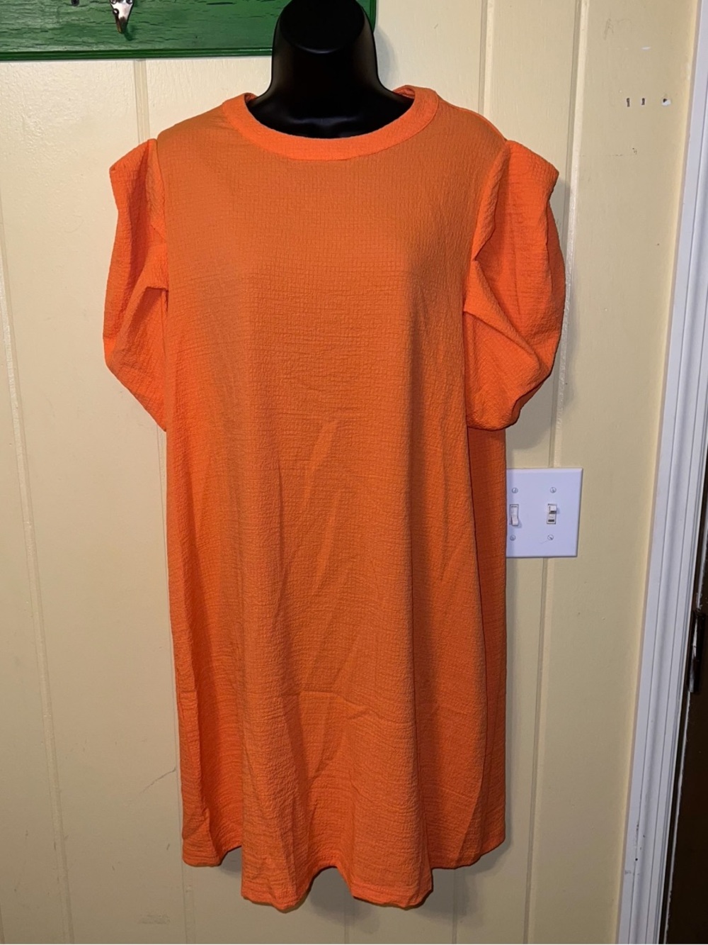 SHEIN Orange Textured Puff Sleeve Relax Fit Casual Shift Dress Size XL - Picture 1 of 7